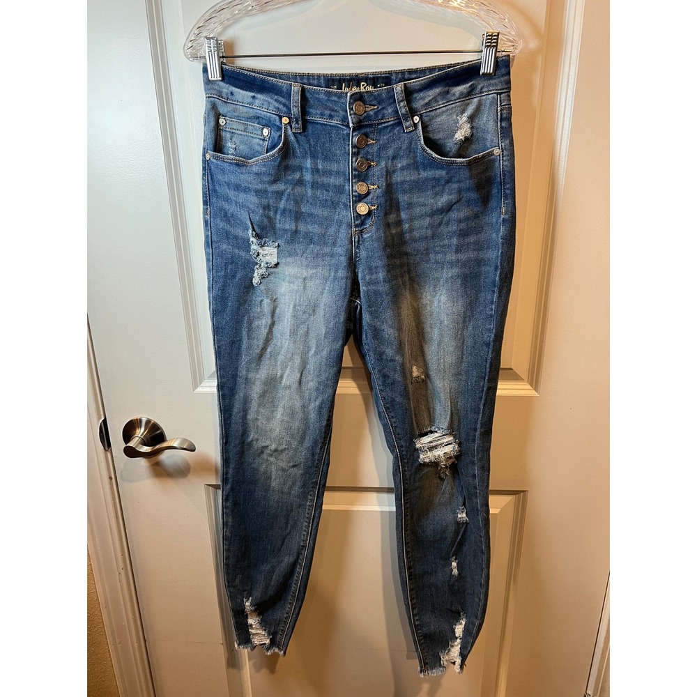 Indigo Rein Womens Skinny Jeans Curvy Distressed Blue Size 11 W29 L27